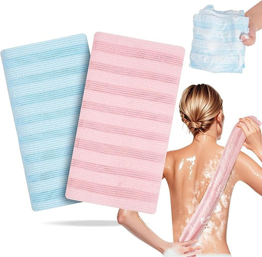 Exfoliating Washcloth Shower Towel - 2 Pack Back and Body Scrubbers for Smooth Skin | Quick-Drying, Durable, and Gentle for Sensitive Skin (Pink+Blue)