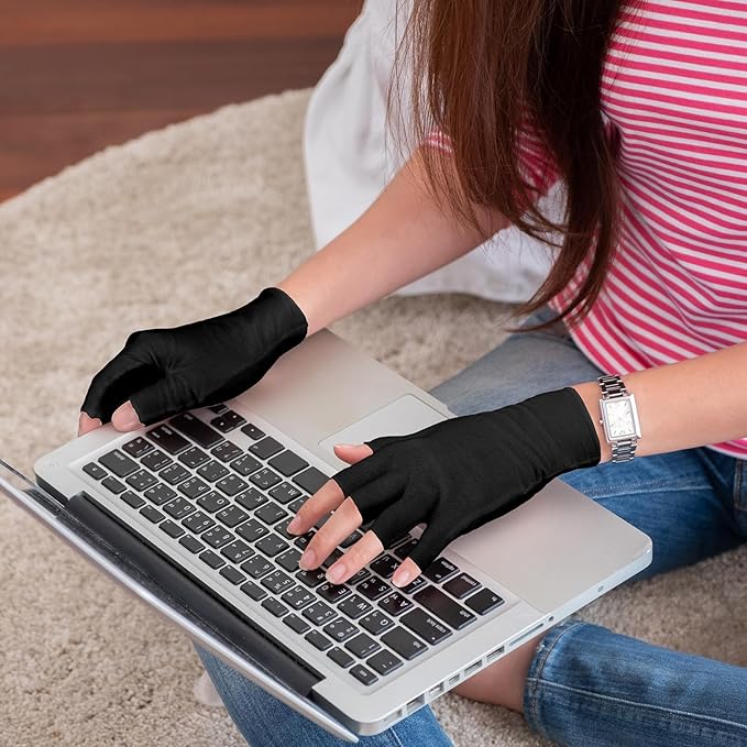 Geyoga 6 Pairs Fingerless Moisturizing Gloves Eczema Cotton Gloves for Adults Half Finger Touchscreen Lotion Overnight Dry Hands for Women Sleeping(Black)