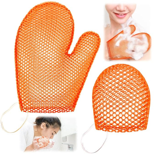 Karenhi 2 Pcs Honeycomb Exfoliating Glove Set Exfoliating Bath Mitt Honeycomb Face and Body Scrubber Shower Mitt for Cleaning Body Shower Face Skin Beauty Spa, Quick Drying(Orange)