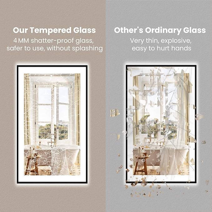 Amorho 72"x 36" LED Bathroom Mirror with Black Frame, Front Light and Backlit(Controlled Separately), Stepless Dimmable, Anti-Fog, Shatter-Proof, 3 Colors, Memory