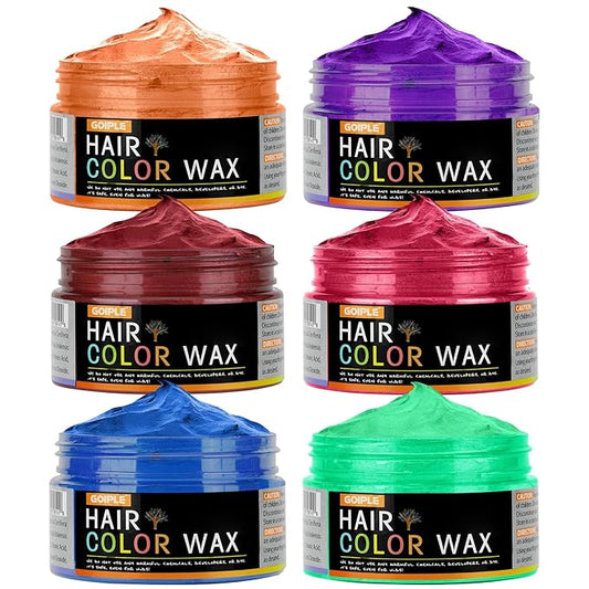 6 Colors Hair Color Wax - Green Purple Orange Pink Red Blue Washable Halloween Temporary Hair Color for Kids, Men & Women | Non-Sticky Temporary Hair Dye Wax for Cosplay, Parties & Daily Fun (4 OZ)