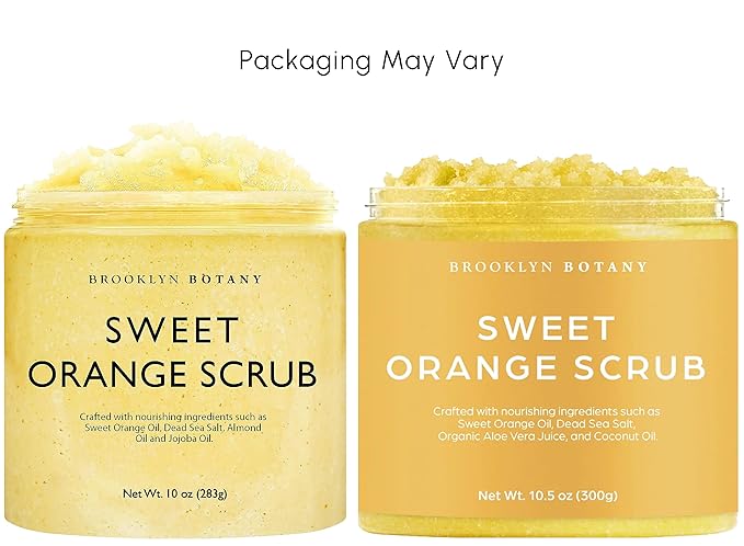Brooklyn Botany Sweet Orange Body Scrub - Moisturizing and Exfoliating Body, Face, Hand, Foot Scrub - Fights Stretch Marks, Fine Lines, Wrinkles - Great Gifts for Women & Men - 10 oz