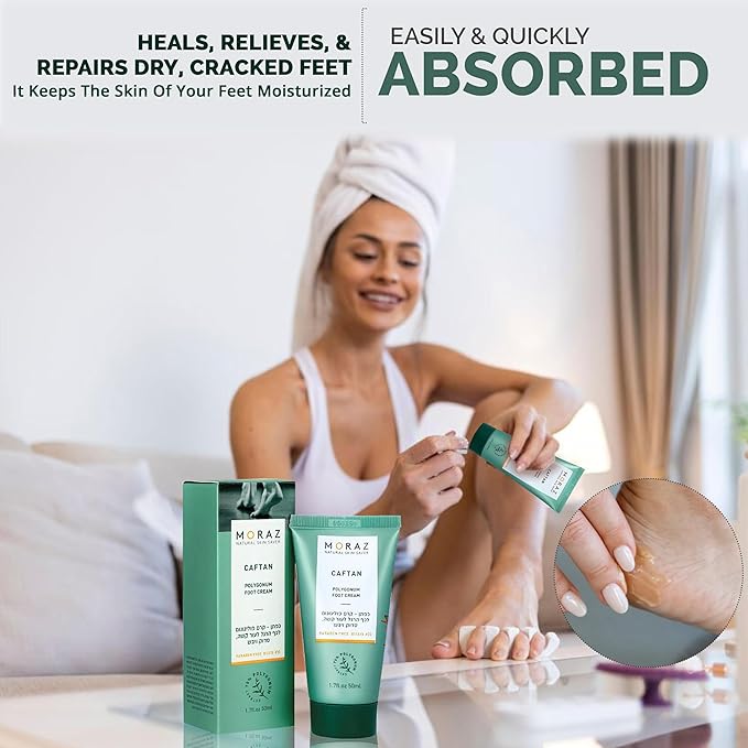Moraz Caftan Polygonum Foot Cream for Dry Cracked Heels and Feet with 75% Polygonum Extract – Non-greasy, Fast-absorbing Intensive Foot Moisturizer for Dry Cracked Feet, Vegan, Paraben Free, 3.4 Fl Oz