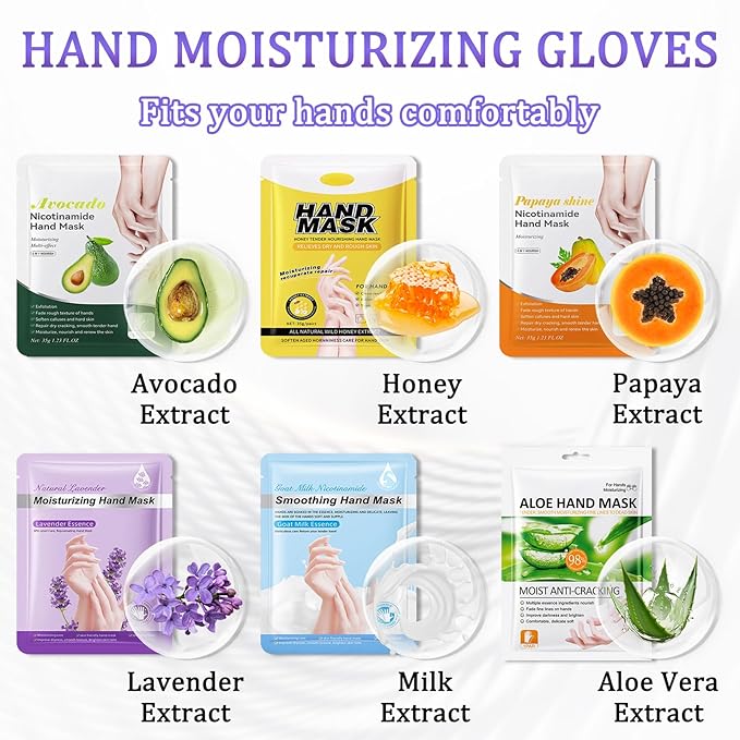 Hand Mask Moisturizing Gloves 6 Pack,Hydrating Hand Mask for Women,Soft Gloves for Dry Cracked Skin I