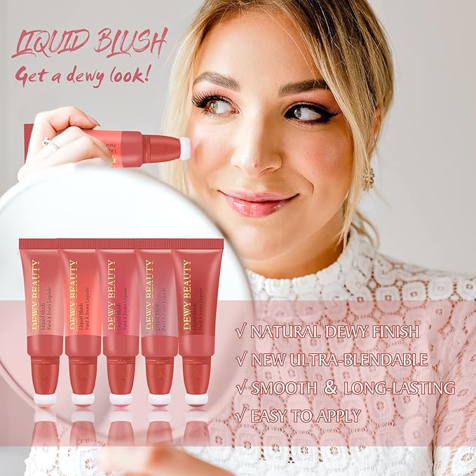 Liquid Blush Makeup Wand, Cream Liquid Blush with Cushion Applicator For Cheeks Tint, Natural-looking, Glow Dewy Finish, Weightless Blendable Liquid Blush Stick | #105 ARDOUR-Red Brown