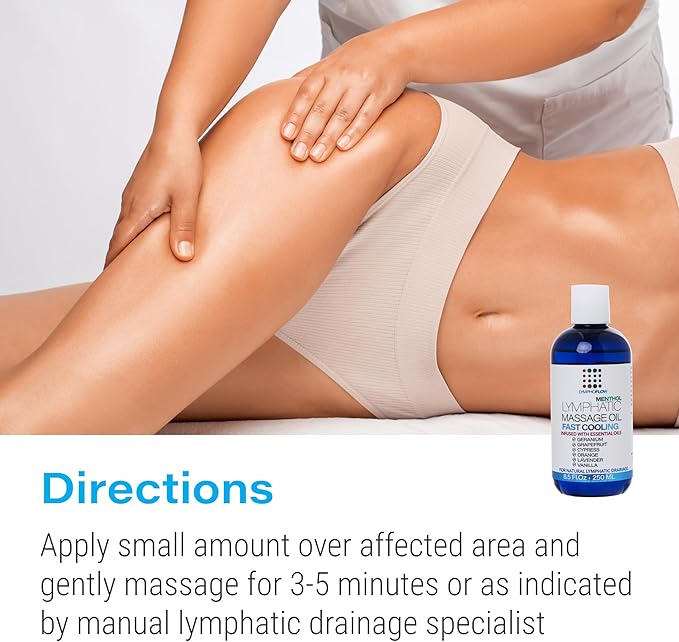 Lymphatic Drainage Massage Oil with Arnica & Coconut Oil, Cooling Menthol for Relief, Post Surgery Recovery & Lipedema, Liposuction, 360 Lipo, BBL, Tummy Tuck, Fibrosis Treatment, 8.5 Oz