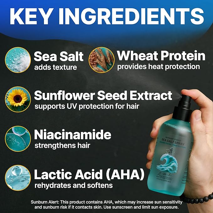 Sea Salt Spray for Men & Women – Texture for Beach Waves, Hair Volumizer, Strong Hold Hairspray, Travel Size Curl, Texturizing Finishing Spray, Extra Hold Hair Styling Mist