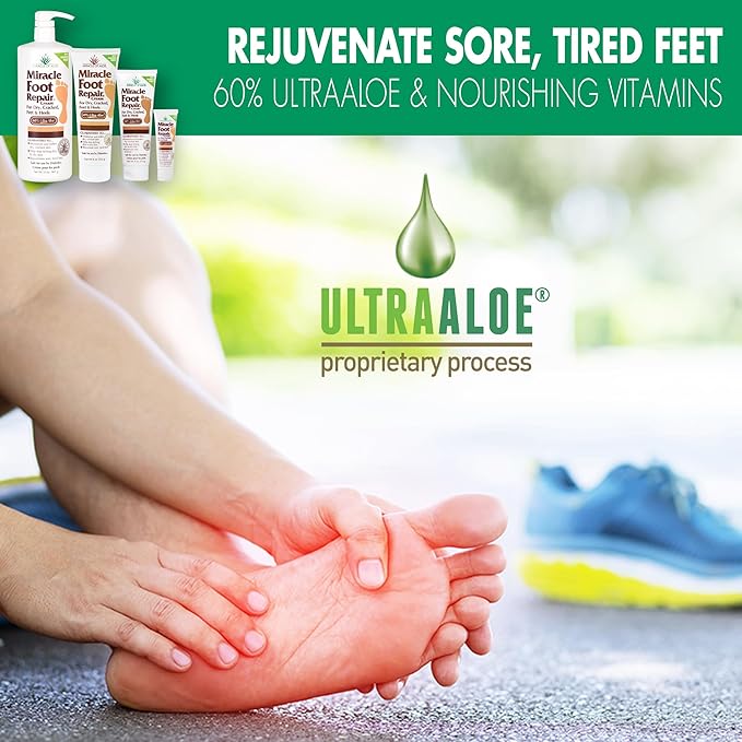 Miracle Foot Repair Cream (1 oz / 12 Pack) Repairs Dry Cracked Heels and Feet, 60% Pure Ultra Aloe Moisturizes, Softens, and Repairs