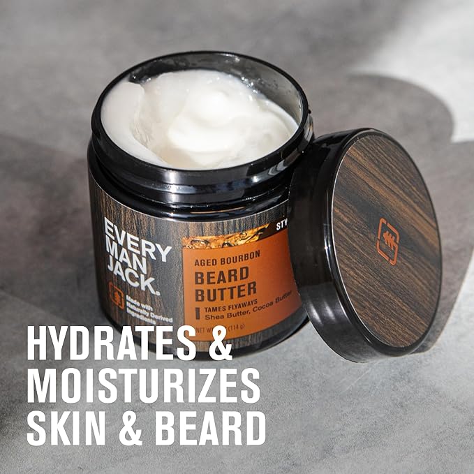 Every Man Jack Beard Butter- Aged Bourbon Fragrance - Hydrates and Styles Dry, Unruly Beards While Relieving Itch - Naturally Derived with Shea Butter and Coconut Oil - 4-ounce (2 Pack)