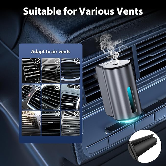 Smart Car Air Freshener, Car Air Freshener Diffuser, Car Diffuser Air Freshener with Three Adjustable Modes, Aromatizante para Carro, Car Diffuser with 8pcs Essential Oil(Black)