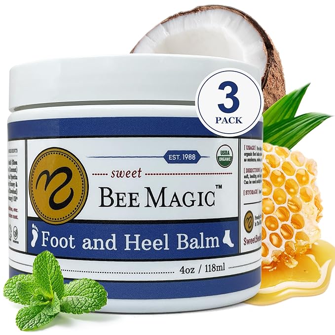 Sweet Bee Naturals All-Natural Organic Foot and Heel Balm – Deep Moisturizing for Dry, Cracked Feet, Heel Care & Callus Softening – Smooth & Nourish Rough Skin – Made with Care – 3 Jars (12 OZ)