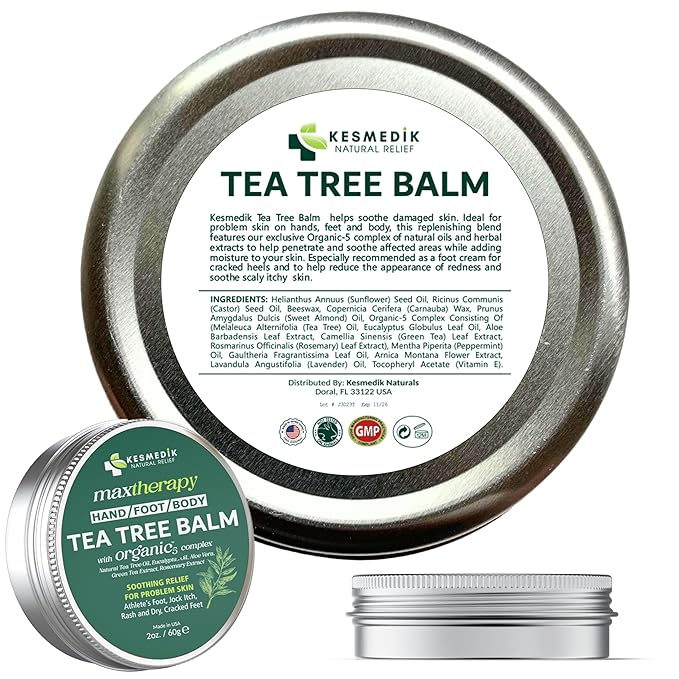 Tea Tree Oil MaxTherapy Balm, Itchy Skin Relief, Soothing for Rashes, Jock Itch, Athlete’s Foot, Chafing, Insect Bites, Folliculitis, Dry Sensitive Skin, Effective & Safe for All Ages, 1-Pack