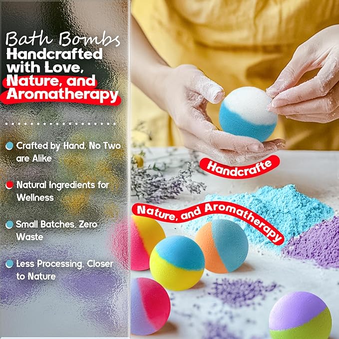 64 Pack Natural Bath Bombs Bulk Set – 8 Scents, Organic Ingredients, Long-Lasting Bubbles, Relaxing Gifts for Women & Men, Self-Care, Birthday, Christmas & Stocking Stuffers