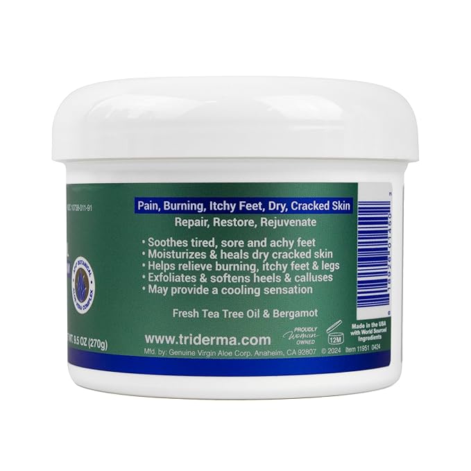 TriDerma Tea Tree Oil Foot Cream for Dry Cracked Feet, Itchy Skin, Tingling & Foot Pain with Menthol, Non-greasy 9.5 oz