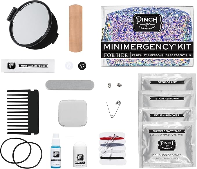 Pinch Provisions Mermaid Glitter Minimergency Kit, includes 17 Travel-Sized Cosmetic Essentials, Convenient for Purses, Emergency Beauty Accessories, Gifts for Holiday’s & Birthday’s