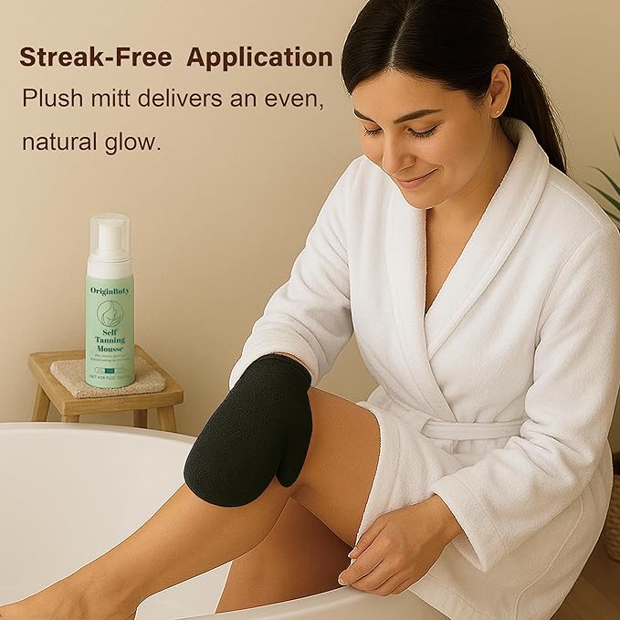 Self Tanner Mitt Applicator Set 2 Pack, Self Tanning Mitt For Self Tanner Body, Streak Free Sunless Tan Gloves, Exfoliating Gloves For Self Tanner,Tanning Mit Kit,Tan Mit Applicator