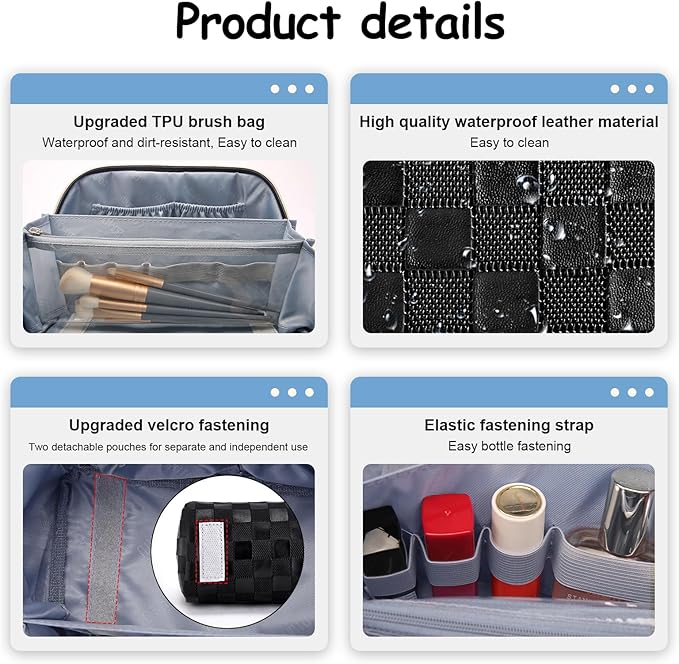 BOYATU Travel Makeup Bags for Women: Vegan Leather Cosmetic Bag Set of 3 - Large Capacity Make up Bag with Divider - Wide Open Waterproof Toiletry Organizer Bag with Handle (L13-Black)