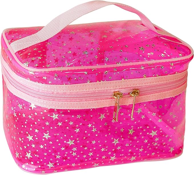 Holographic Makeup Bags Bulk,Clear Storage Bag Toiletry Pocket Portable Zippered Iridescent Pouch Waterproof Cosmetic Gift Bags for Women (Pink-L)