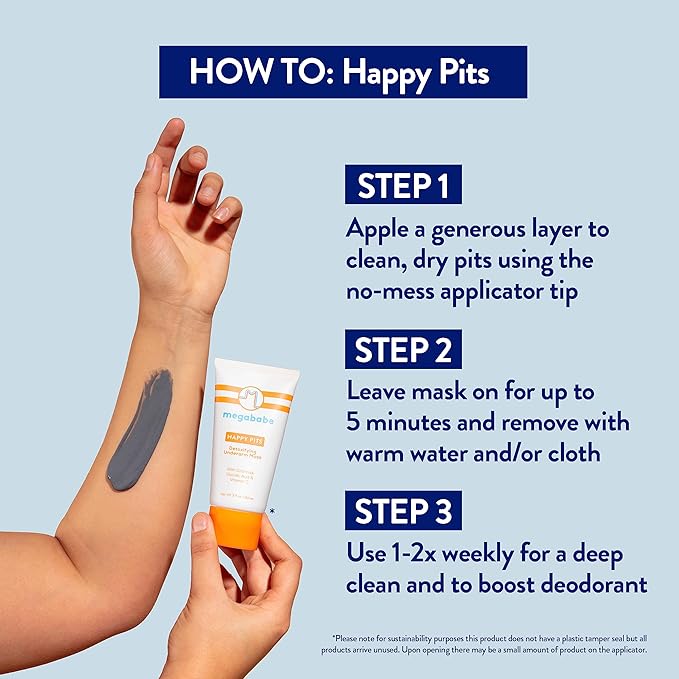 Megababe Underarm Mask - Happy Pits | With Detoxifying Charcoal & Vitamin C | 3 fl oz