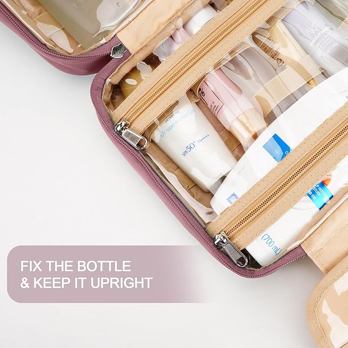 Travel Hanging Toiletry Bag for Women, with Jewelry Organizer Compartment, Medium Waterproof Hanging Makeup Accessories, Cosmetic Essentials, Toiletries Dopp Kit Set with Trolley Belt, Dark Purple