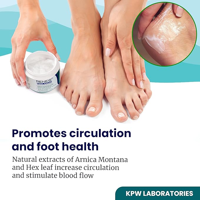 KPW Laboratories Renew Foot Cream for Dry Cracked Heels 2-Pack All-Natural Foot Care for Women & Men, Revitalizing Diabetic Foot Cream, Hydrating Foot Lotion for Dry Feet - Promotes Better Circulation