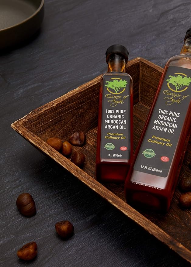 Essence of Argan Organic Moroccan Argan Oil for Cooking, Vegan Eco-Certified USDA-Approved Natural Argan Oil, Great Culinary Oil and Keto Dressing Rich in Nutrients, 25 Ounces