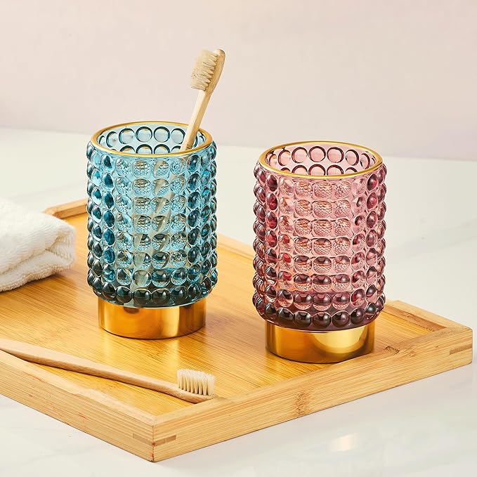 Makeup Brush Holder Organizer,Toothbrush Holders,Desk Pen Pencil Holder,Multifunctional Vintage Glass Brush Cup(A38-7-US/Blue/L)