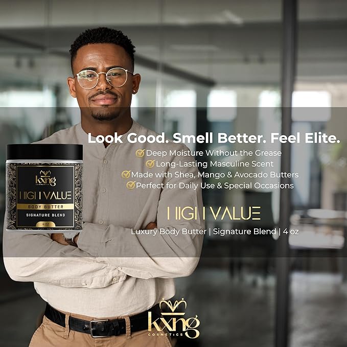 KXNG Cosmetics, Body Butter, Organic Skin Care for Men and Women, Body Moisturizer Lotions and Creams, Raw Shea Butter, Cocoa Butter, Mango, Coconut Oil, Hand, Foot, All Skin Types (High Value)