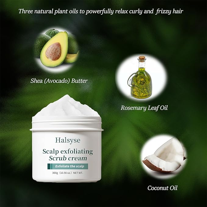 Sea Salt Scalp Scrub Exfoliating Anti-Dandruff, 3 Natural Oils and 6 Trace Herbal Extracts for Anti-Frizz and Hair Strengthening, Soothe Dry Scalp and Make Hair Shiny