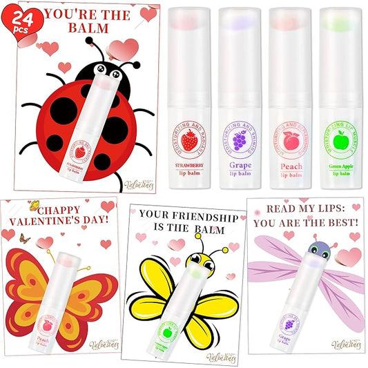 24 Pack Valentines Day Gifts for Kids lip balm bulk,chapstick bulk,party favors for kids boys girls,Natural Moisturizing Lip Balm for dry cracked lips,goody bag filler,Wedding Gifts