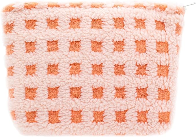 Makeup Bags for Purse Zipper Cosmetic Pouch Large Travel Make Up Organizer Tool Pouch for Women and Girls,Fleece Pink