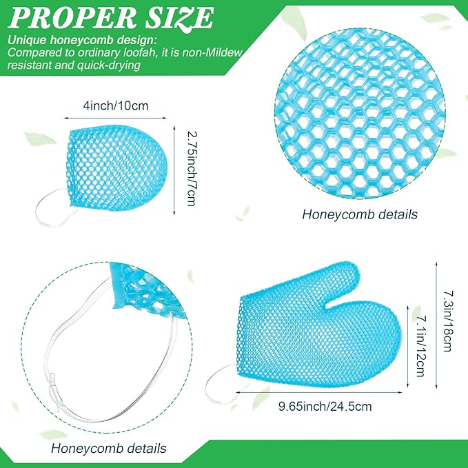 Karenhi 2 Pcs Honeycomb Exfoliating Glove Set Exfoliating Bath Mitt Honeycomb Face and Body Scrubber Shower Mitt for Cleaning Body Shower Face Skin Beauty Spa, Quick Drying(Blue)