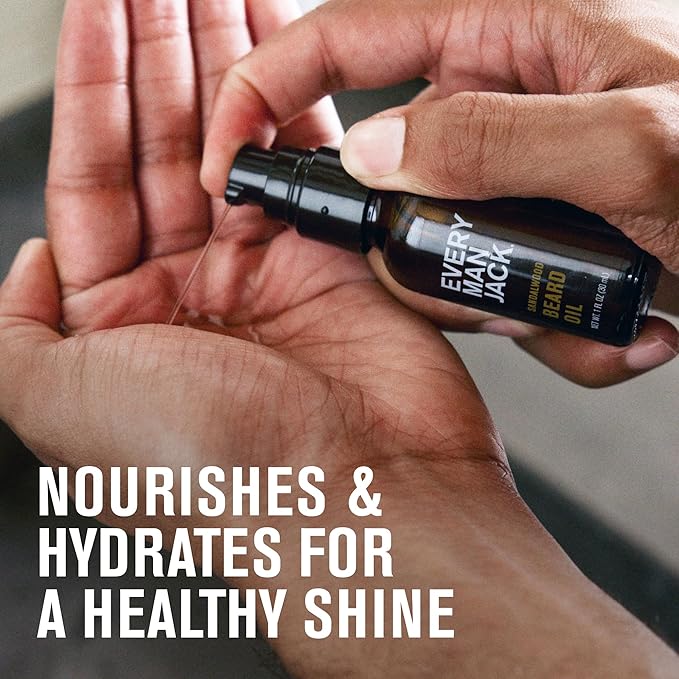 Every Man Jack Beard Grooming Kit for Men - Includes Sandalwood Beard Oil & Beard Balm, Beard Brush, Wooden Dual-sided Comb, Trimming Scissors and Mustache Comb