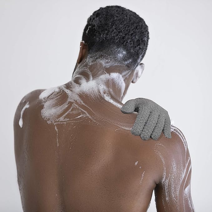 Bath Exfoliating Gloves Scrub - 4 Pcs (2Pairs) Lengthened and Large Exfoliating Scrubbing Gloves for Shower, Spa, Massage - Scrub Exfoliating Mitts for Body, Face, Hand and Foot (black and gray)