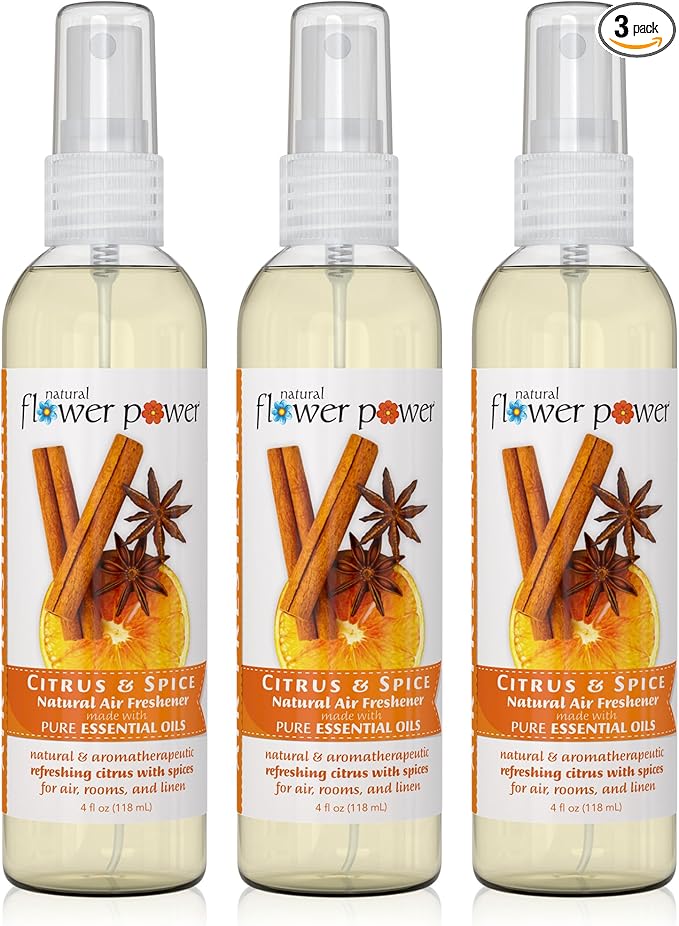 Air Freshener Spray - Odor Eliminator w/Essential Oils - Home, Car & Fabric - Cruelty Free & Vegan - 3 - Citrus & Spice - 3 x 4 fl oz