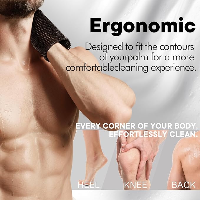 Bath Mitt - Exfoliating Glove, Honeycomb Body Scrubber,Massage Body Scrub Gloves for Home Spa,Mitt Sponges for Cleaning Body,Deep and Gentle,Fast foaming (Black(Standard,Large Size))