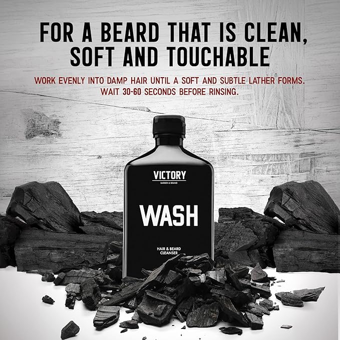 Victory Barber & Brand Beard Wash - Made in USA, Men's All-in-One Shampoo and Conditioner, Hydrating, Smoothening, Softening, 8.4 Fl Oz