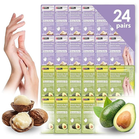 24 PK Original Derma Beauty Hand Mask Bulk Moisturizing Hand Gloves for Dry Hands Nail Care Essential, Best Mother's Day Gift Idea, Self Care Women Gift (Shea Butter + Avocado)