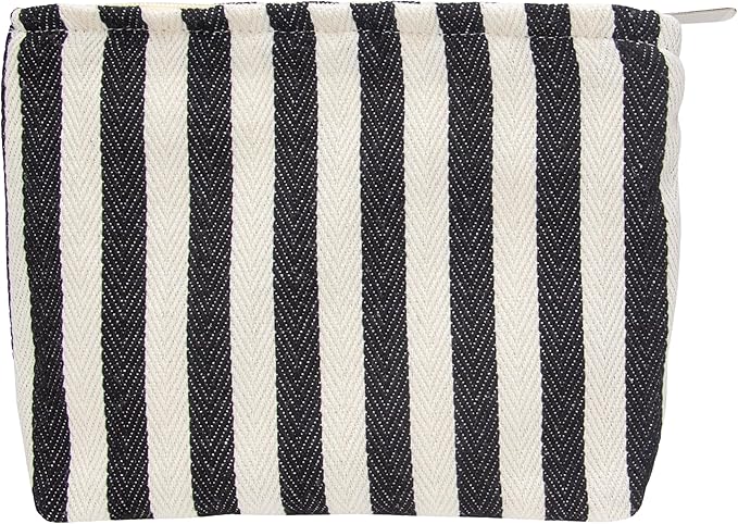PAZIMIIK Makeup Bag Large Cotton Zipper Pouch for Purse Travel Canvas Make Up Organizer for Women Cosmetic,Stripe Black White