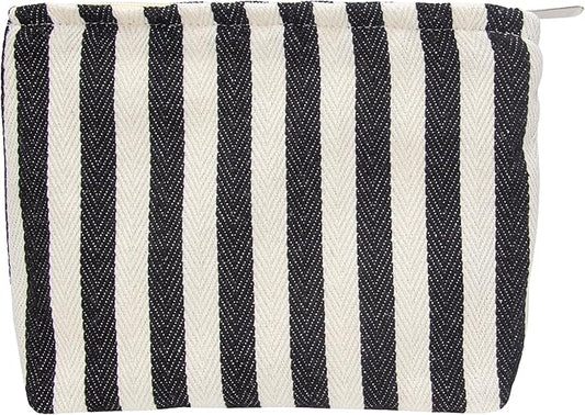PAZIMIIK Makeup Bag Large Cotton Zipper Pouch for Purse Travel Canvas Make Up Organizer for Women Cosmetic,Stripe Black White