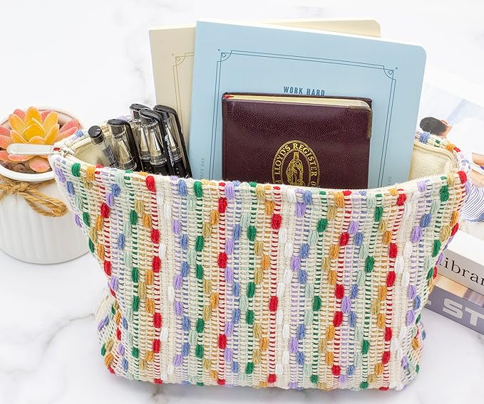 Makeup Bags for Purse Zipper Cosmetic Pouch Large Travel Canvas Make Up Organizer Tool Pouch for Women and Girls,Rainbow Dot