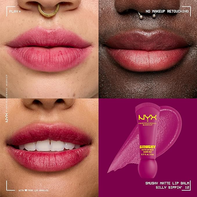 NYX PROFESSIONAL MAKEUP Smushy Matte Lip Balm, Tinted Lip Moisturizer with Soft, Matte Finish - Silly Sippin' (Deep Purple)