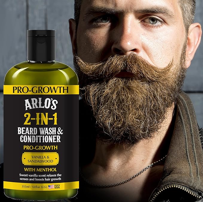 Arlo's Pro-Growth 2-in-1 Beard Wash and Conditioner - Vanilla Sandalwood with Menthol 12 oz