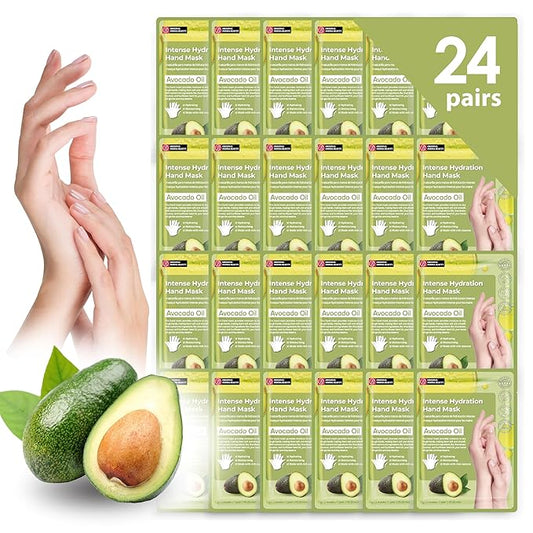 24 Pairs Original Derma Beauty Hand Mask Bulk, Moisturizing Hand Gloves for Dry Hands, Nail Care Essential (Avocado)