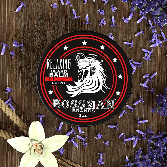 Bossman Relaxing Beard Balm - Beard Tamer, Relaxer, Thickener and Softener Cream - Made in USA (Hammer Scent)