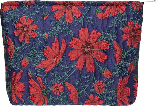 PAZIMIIK Makeup Bag Large Cotton Zipper Pouch for Purse Travel Canvas Make Up Organizer for Women Cosmetic,Brocade Navy Blue