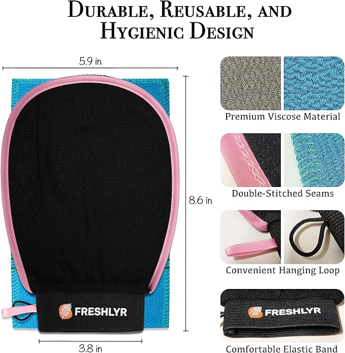 Exfoliating Gloves (3 Pcs) – Korean Body Scrubber Mitt for Shower & Bath, Deep Cleansing & Dead Skin Remover, Multi-Texture Exfoliator for Smooth & Glowing Skin