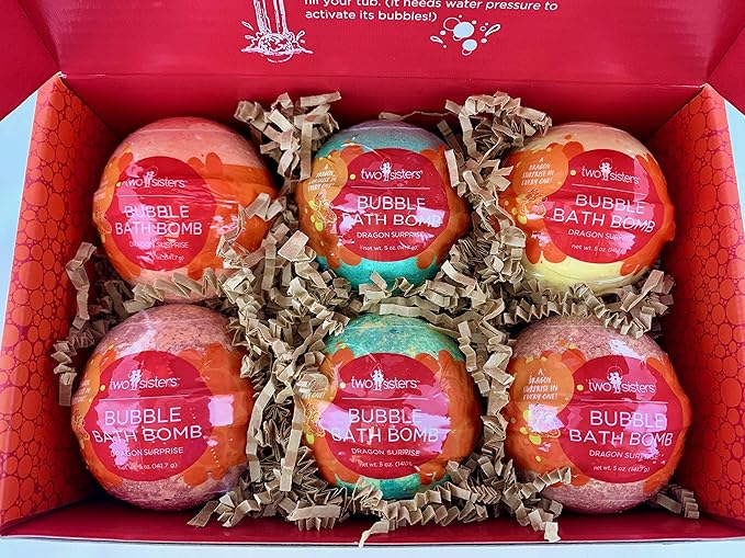 Dragon Bath Bombs for Kids with Surprise Toys Inside (6 Pack) - Large Bubble Bomb, Gentle and Safe, USA Made, Birthday Gift for Boys and Girls by Two Sisters