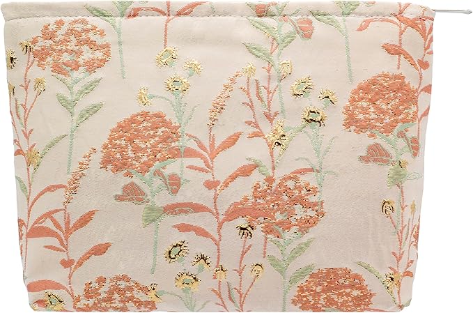 Makeup Bags for Purse Zipper Cosmetic Pouch Large Travel Canvas Make Up Organizer Tool Pouch for Women and Girls,Brocade Flower Pink