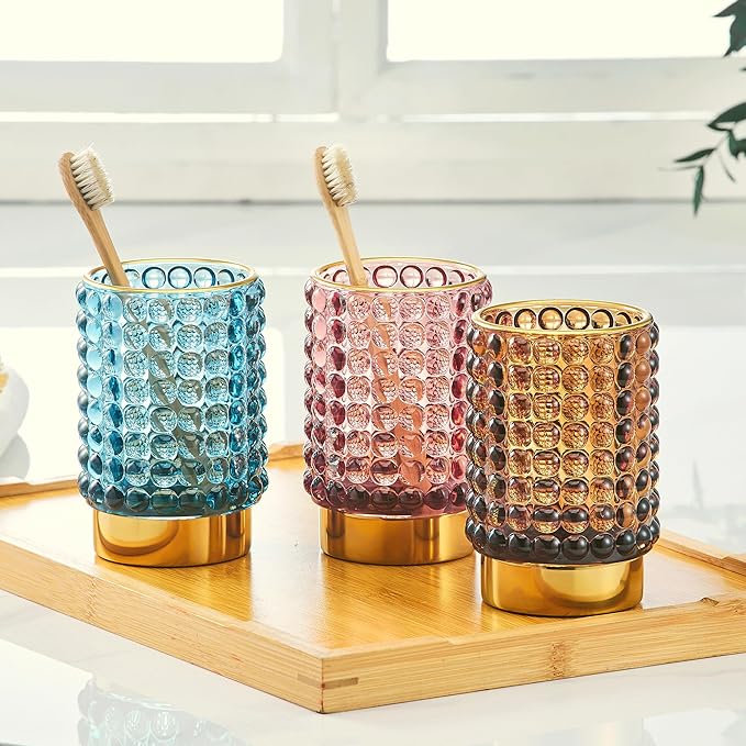 Makeup Brush Holder Organizer,Toothbrush Holders,Desk Pen Pencil Holder,Multifunctional Vintage Glass Brush Cup(A38-7-US/Blue/L)